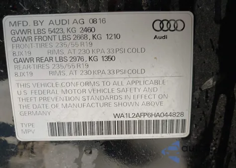 2017 Audi Q5 2.0T Premium z USA, uszkodzony, nr VIN WA1L2AFP6HA044828